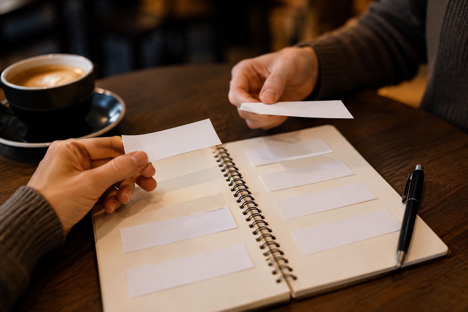 Unas manos comparan opciones antes de escribir una disculpa